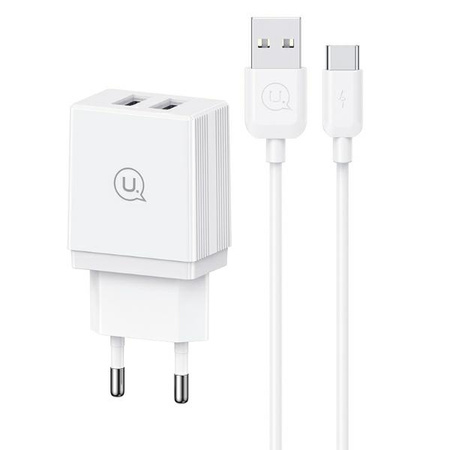 USAMS Ład. siec. 2xUSB-A + kabel USB-C/USB-A Fast Charging biały/white series HC HCXLTZ03