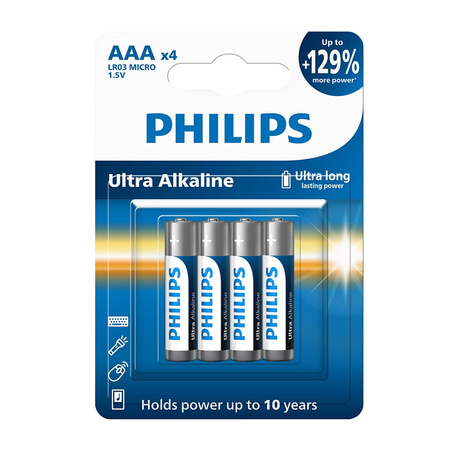 BATERIA PHILIPS AAA LR03 BLISTER 4SZT BATERIE ULTRA ALKALINE Phil-LR03E4B/10