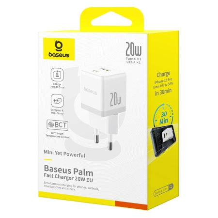 Baseus Palm 20W USB-C USB-A Wall Charger - White