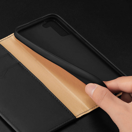 Dux Ducis Hivo skórzane etui z klapką pokrowiec ze skóry naturalnej portfel na karty i dokumenty Samsung Galaxy S22+ (S22 Plus) niebieski