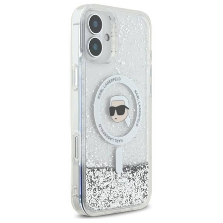 Original Case IPHONE 16 Karl Lagerfeld Hardcase Liquid Glitter Karl Head MagSafe (KLHMP16SLGKISGH) transparent