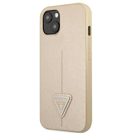 Original Case IPHONE 13 MINI Guess Hardcase Saffianotriangle Logo (GUHCP13SPSATLE) beige