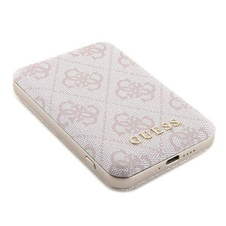 Guess Induction Powerbank 15W GUPB5FP4EMGP 5000mAh pink/pink 4G Leather Metal Logo MagSafe