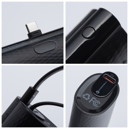 FORCELL Powerbank F-Energy Power Plug F5K3 5 000mAh z wbudowanym złączem Typ C PD 20W czarny
