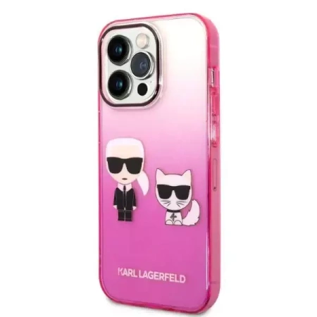Original Handyhülle IPHONE 14 PLUS Karl Lagerfeld Hardcase Gradient Ikonik Karl & Choupette (KLHCP14MTGKCP) rosa