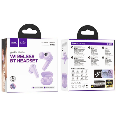 HOCO słuchawki bezprzewodowe bluetooth TWS EQ23 fioletowe