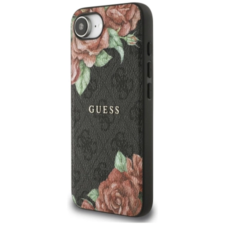 Guess 4G Flowers Print MagSafe Hülle für iPhone 16e - Schwarz