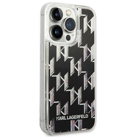 Original Handyhülle IPHONE 14 PRO Karl Lagerfeld Hardcase Liquid Glitter Monogram (KLHCP14LLMNMK) schwarz