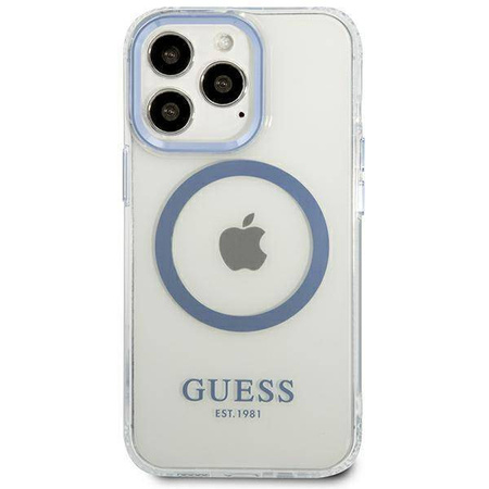 Oryginalne Etui IPHONE 13 PRO Guess Hard Case Metal Outline Magsafe (GUHMP13LHTRMB) niebieskie