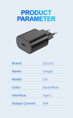 JELLICO wall charger C35 PD 25W 1xUSB-C Black
