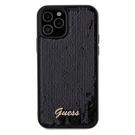 Guess nakładka do iPhone 12 / 12 Pro 6,1&quot; GUHCP12MPSFDGSK HC SEQUIN SCRIPT METAL czarna