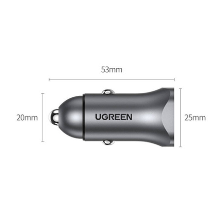 Ugreen USB Car Charger Type C / USB 24W Power Delivery Quick Charge gray (30780)