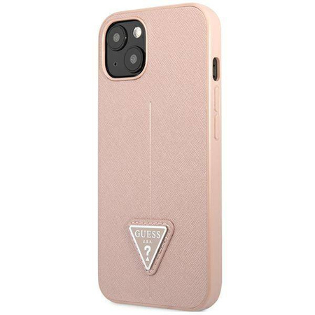 Original Handyhülle IPHONE 14 PLUS Guess Hardcase Saffianotriangle Logo (GUHCP14MPSATLP) rosa