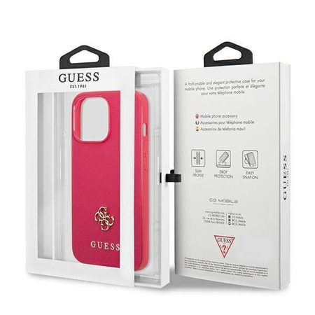 Oryginalne Etui IPHONE 13 PRO Guess Hardcase Saffiano 4G Small Metal Logo (GUHCP13LPS4MF) różowe