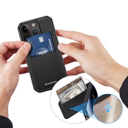 3 w 1 etui iPhone 14 Pro z MagSafe portfel blokada RFID podstawka Dux Ducis Rafi Mag - czarne