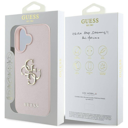 Schutzhülle IPHONE 16 Guess Grained Big 4G Logo Small Classic Logo rosa