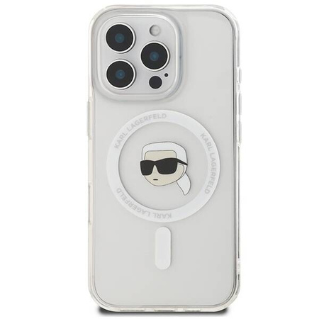 Karl Lagerfeld nakładka do iPhone 16 Pro 6,3&quot; KLHMP16LHLSKIH biała Hardcase IML Metal Karl Head MagSafe