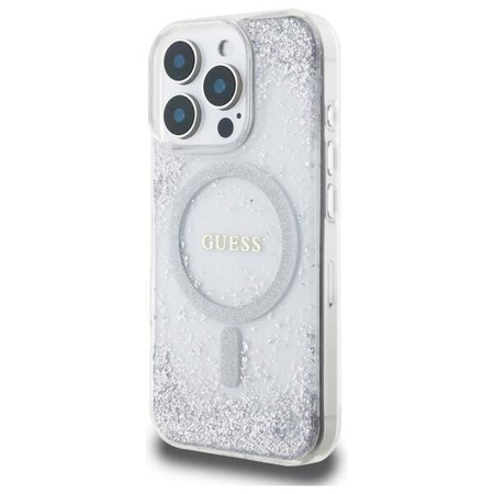 Etui Guess Resin Gradient Glitter MagSafe na iPhone 16 Pro - srebrne