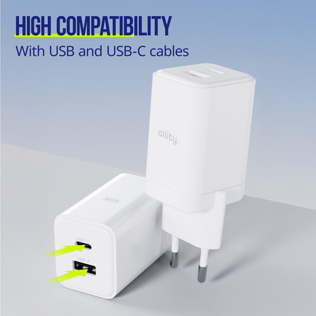 Allity ładowarka sieciowa GaN PD QC ATC-01-45WAC 1x USB-C 1x USB-A 45W biała