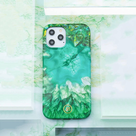 Kingxbar Agate Series eleganckie etui pokrowiec z nadrukiem agat iPhone 12 mini zielony
