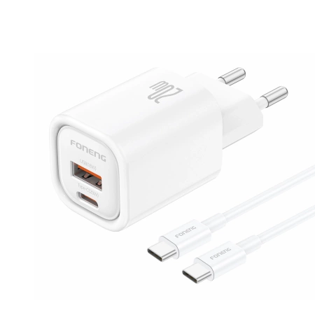 FONENG wall charger EU70 PD 20W 1xUSB-C + 1xUSB QC3.0 + cable USB-C - USB-C White