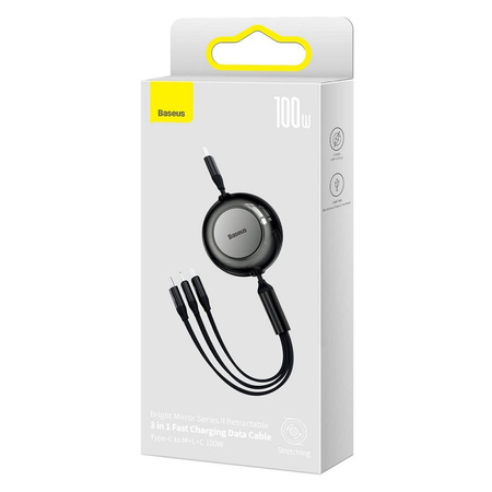 Baseus Bright Mirror 2 retractable cable 3in1 USB Type C - micro USB + Lightning + USB Type C 3.5A 1.1m black (CAMJ010201)