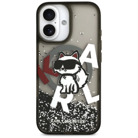 Karl Lagerfeld Liquid Glitter Choupette Logo MagSafe iPhone 17 Hülle - Schwarz