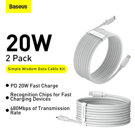 Baseus 2x kabel USB Typ C - Lightning szybkie ładowanie Power Delivery 20 W 1,5 m biały (TZCATLZJ-02)
