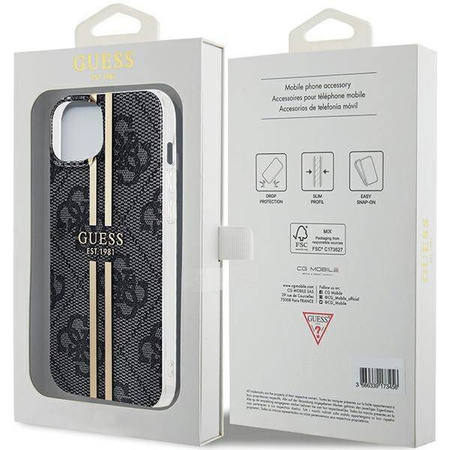 Oryginalne Etui GUESS Hardcase GUHCP15MH4PSEGK do iPhone 15 Plus (4G Gold  Stripe / czarny)