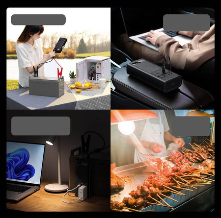 Baseus samochodowa przetwornica inwerter prądu 150W 12V / 500W  220V (wtyczka EU i CN) czarny (CGNB000101)