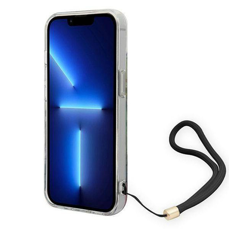 Original Handyhülle IPHONE 14 Guess Hardcase Flower Strap (GUOHCP14SHFLSB) blau