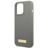 Original Handyhülle IPHONE 13 PRO Guess Hard Case Silicone Logo Plate MagSafe (GUHMP13LSPLG) grau