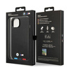 Original Handyhülle IPHONE 14 PLUS BMW Leather Stamp Tricolor MagSafe (BMHMP14M22PTDK) schwarz