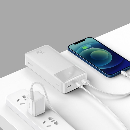 Baseus Bipow powerbank z wyświetlaczem 30000mAh 15W biały (Overseas Edition) + kabel USB-A - Micro USB 0.25m biały (PPBD050202)