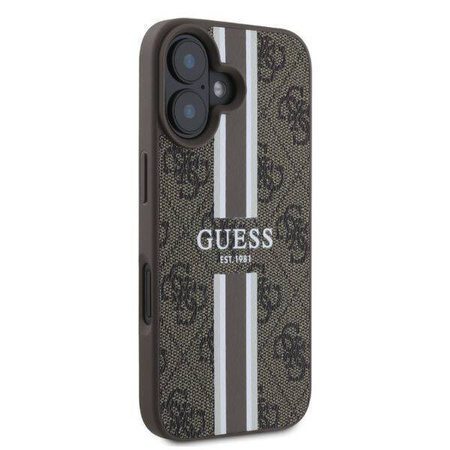 GUESS futerał do IPHONE 16 kompatybilny z MagSafe GUHMP16SP4RPSW (4G Pronted Stripes) brązowy
