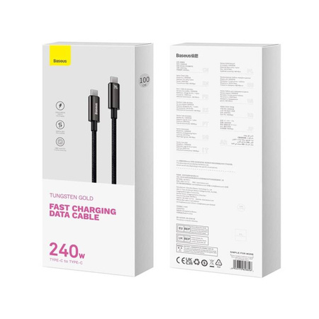 Kabel USB C - USB C 480Mb/s 240W 3m Baseus Tungsten Gold CAWJ040101 - czarny