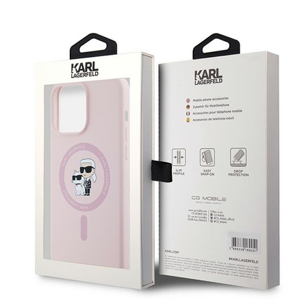 Oryginalne Etui KARL LAGERFELD hardcase Silicone Karl & Choupette Ring MagSafe KLHMP15XSCMKCRHP do Iphone 15 Pro Max różowy
