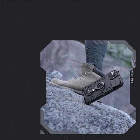 Nillkin CamShield Armor Pro Case iPhone 14 Plus Hülle gepanzerte Abdeckung mit Kameraabdeckung Ringständer schwarz