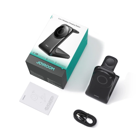 Joyroom JR-W15 Wireless Charger 3-in-1 Ladestation mit MagSafe - Schwarz