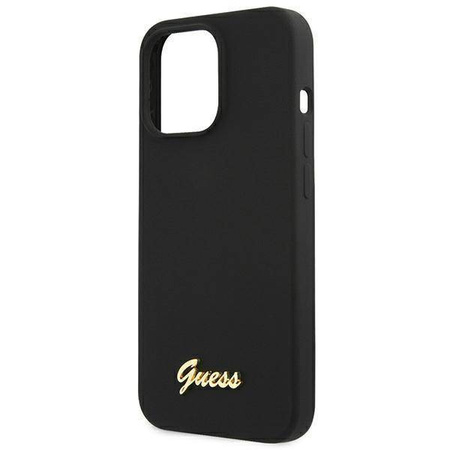 Guess GUHMP13XLSLMGBK iPhone 13 Pro Max 6,7 &quot;schwarz / schwarz Hardcase Silikonschrift Gold Logo