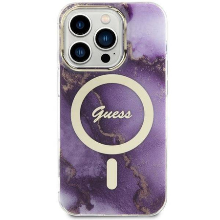 Guess GUHMP14LHTMRSU iPhone 14 Pro 6.1" purpurowy/purple hardcase Golden Marble MagSafe