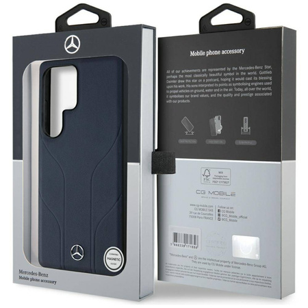 Schutzhülle SAMSUNG GALAXY S25 ULTRA Mercedes AMG Hardcase Leather Debossed Lines MagSafe navy blau