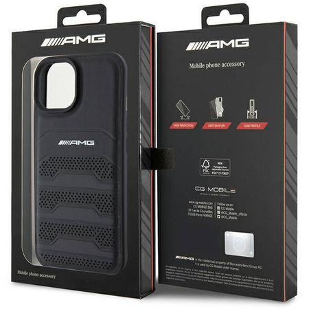 AMG Lederhülle mit geprägten Linien für iPhone 15 Plus – Schwarz