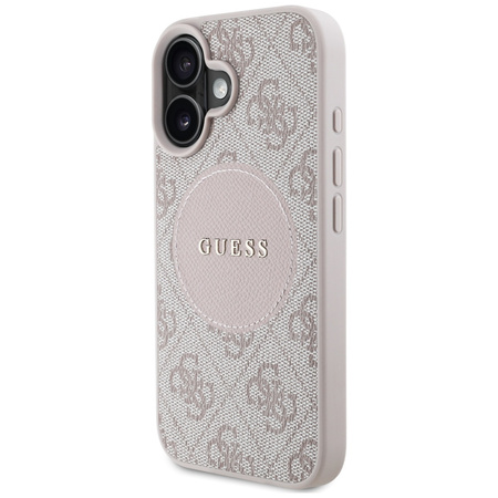 Oryginalne Etui IPHONE 16 Guess 4G Circle Classic Logo MagSafe różowe