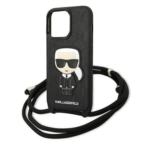 Oryginalne Etui IPHONE 13 PRO Karl Lagerfeld Hardcase Leather Monogram Patch And Cord Iconik (KLHCP13LCMNIPK) czarne