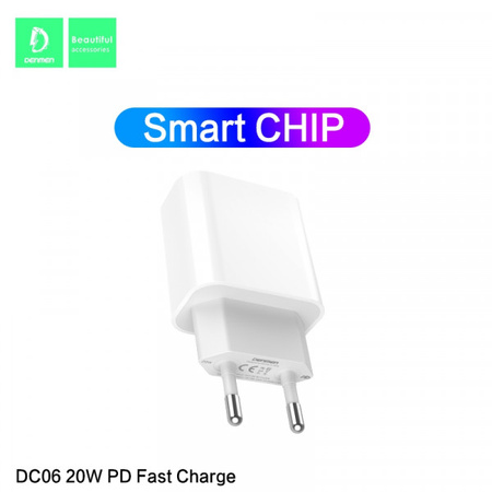 ŁADOWARKA SIECIOWA 3,6A 20W BIAŁA DENMEN + KABEL TYP-C 3600mA DC06  PD TYP-C DO TYP-C