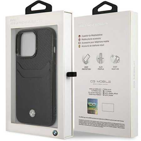 Original Handyhülle IPHONE 14 PRO MAX BMW Leather Card Slot (BMHCP14X22RSEPK) schwarz