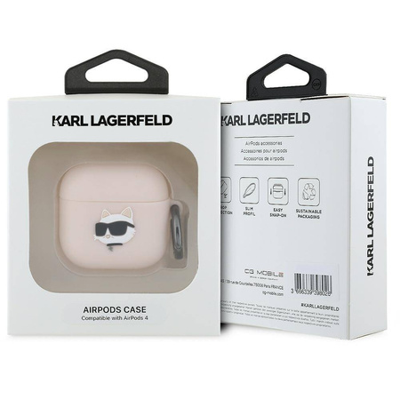 Original Case APPLE AIRPODS 4 Karl Lagerfeld Silicone Choupette Head 3D (KLA4RUNCHP) pink