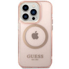 Oryginalne Etui IPHONE 14 PRO MAX Guess Hard Case Gold Outline Translucent MagSafe (GUHMP14XHTCMP) różowe