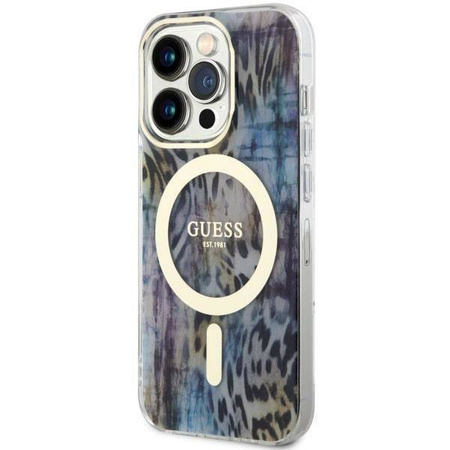 Guess GUHMP14LHLEOPWB iPhone 14 Pro 6.1" Blau/Blau Hardcase Leopard MagSafe